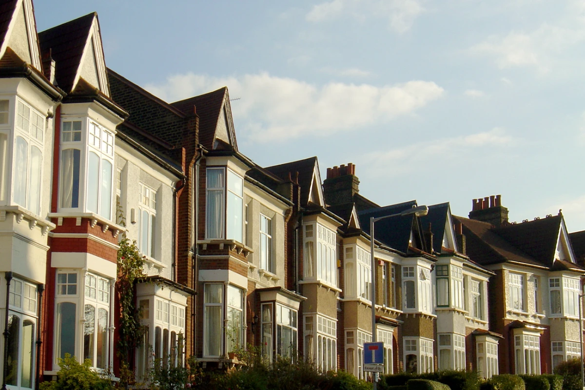 Row of traditional terraced houses with bay windows